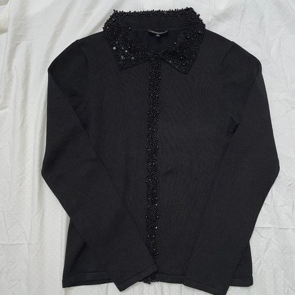 Black Silk Beaded Sweater - Picture 2 of 10